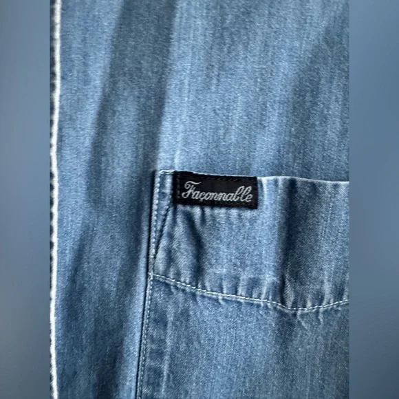 Façonnable Vintage Blue 100% Cotton Chambray Button Down Mens Shirt XS - Picture 2 of 3